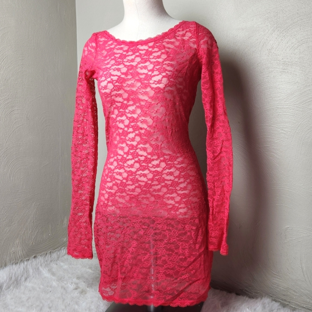 Victoria's Secret Pink Long Sleeve Bodycon Full Lace Dress Long Sleeve Y2k Small